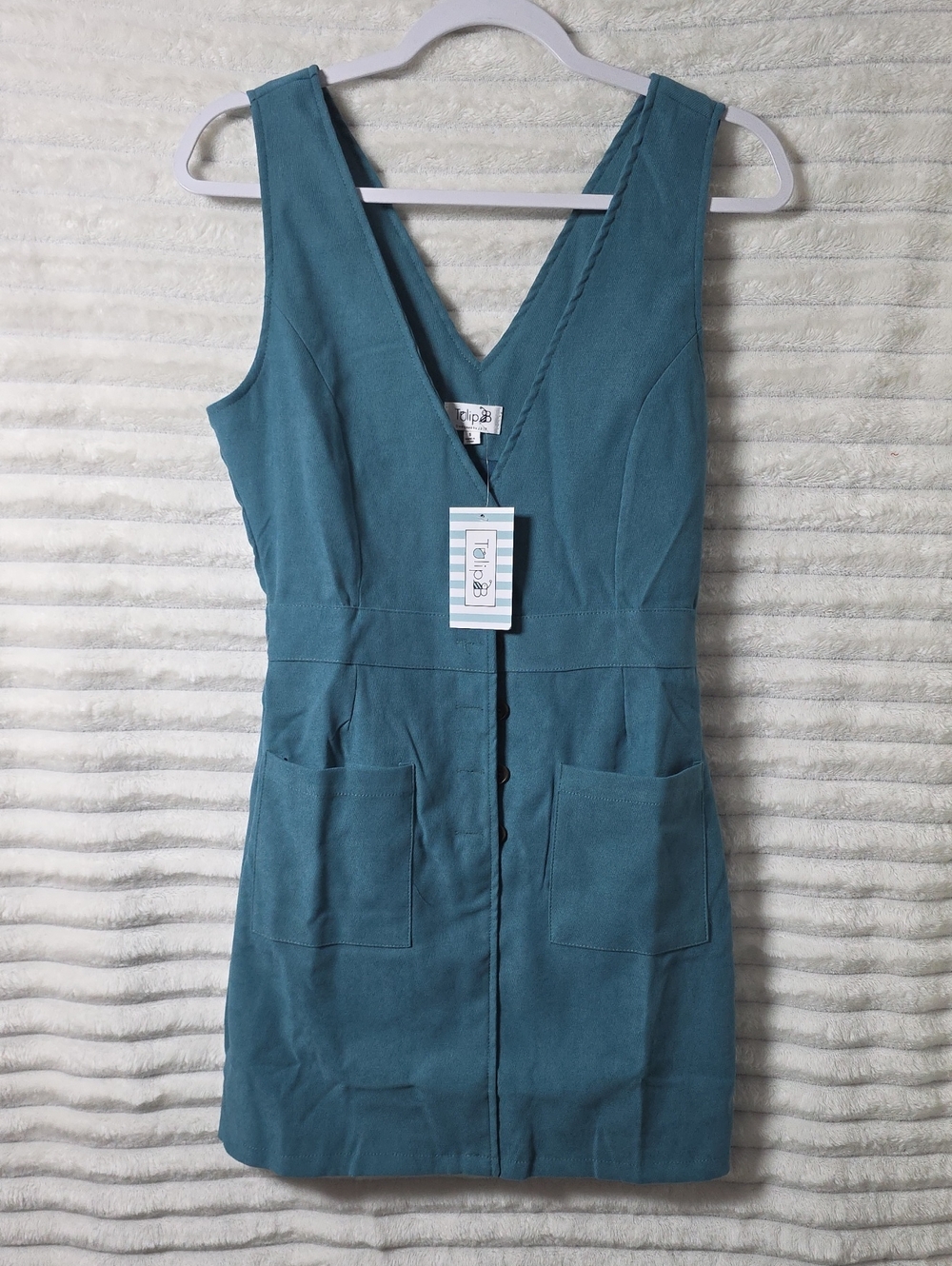 0459‎ Sleeveless Teal V-Neck Pocket Mini Dress